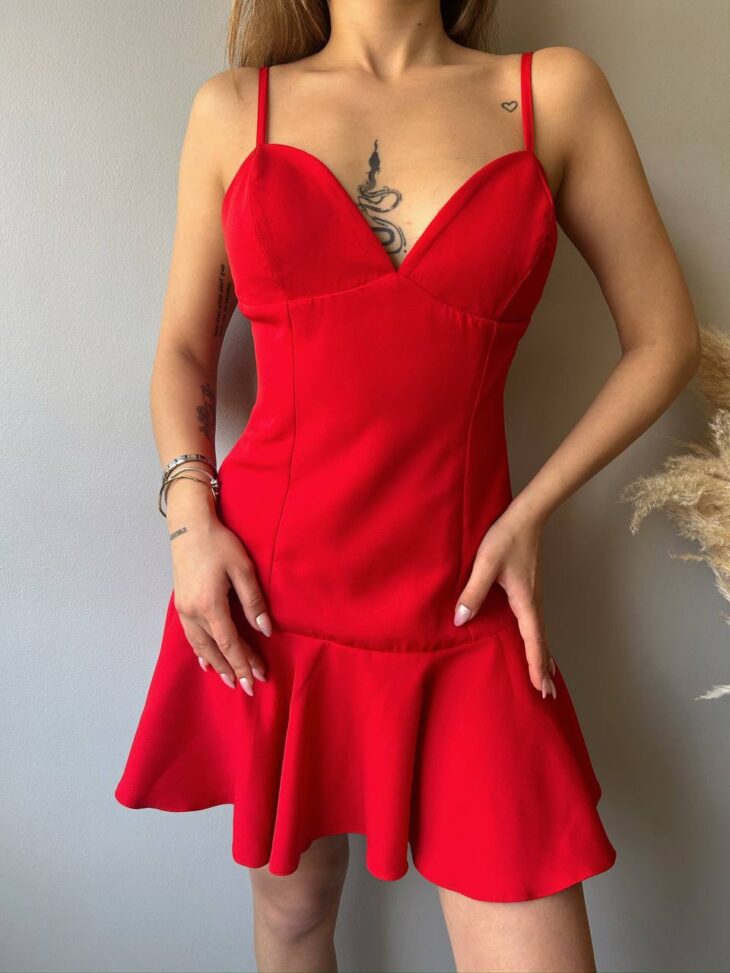 ⁦13310 فستان سادة 44/38 أحمر⁩ - الصورة ⁦6⁩
