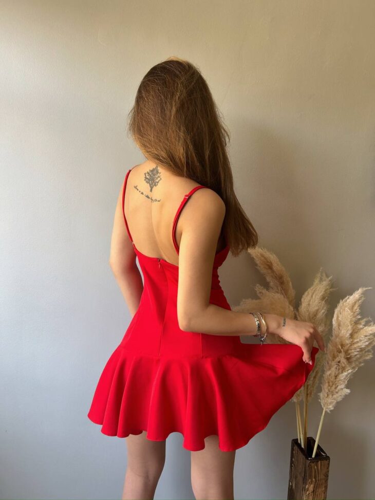 ⁦13310 فستان سادة 44/38 أحمر⁩ - الصورة ⁦7⁩
