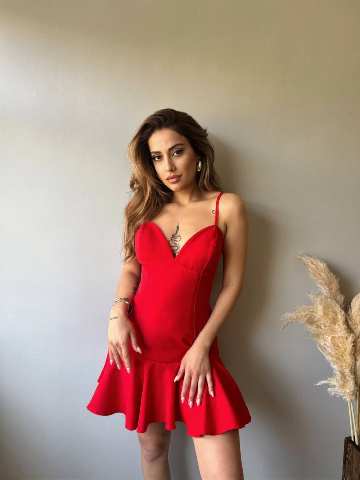 ⁦13310 فستان سادة 44/38 أحمر⁩ - الصورة ⁦2⁩