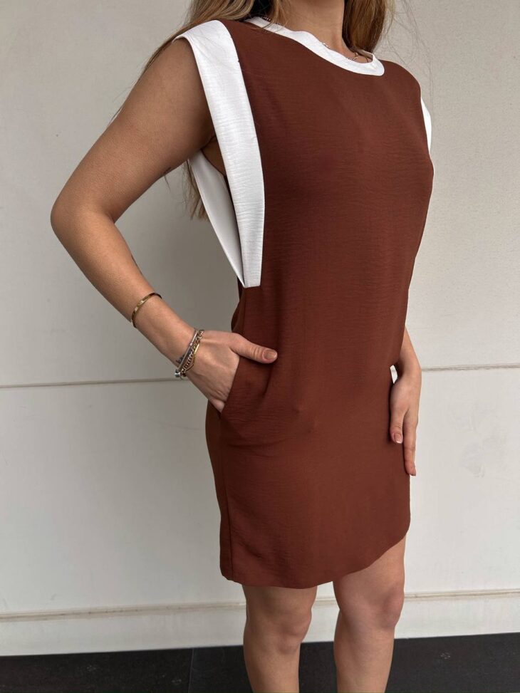 ⁦13323 فستان مع جيب 44/38 بني⁩ - الصورة ⁦3⁩