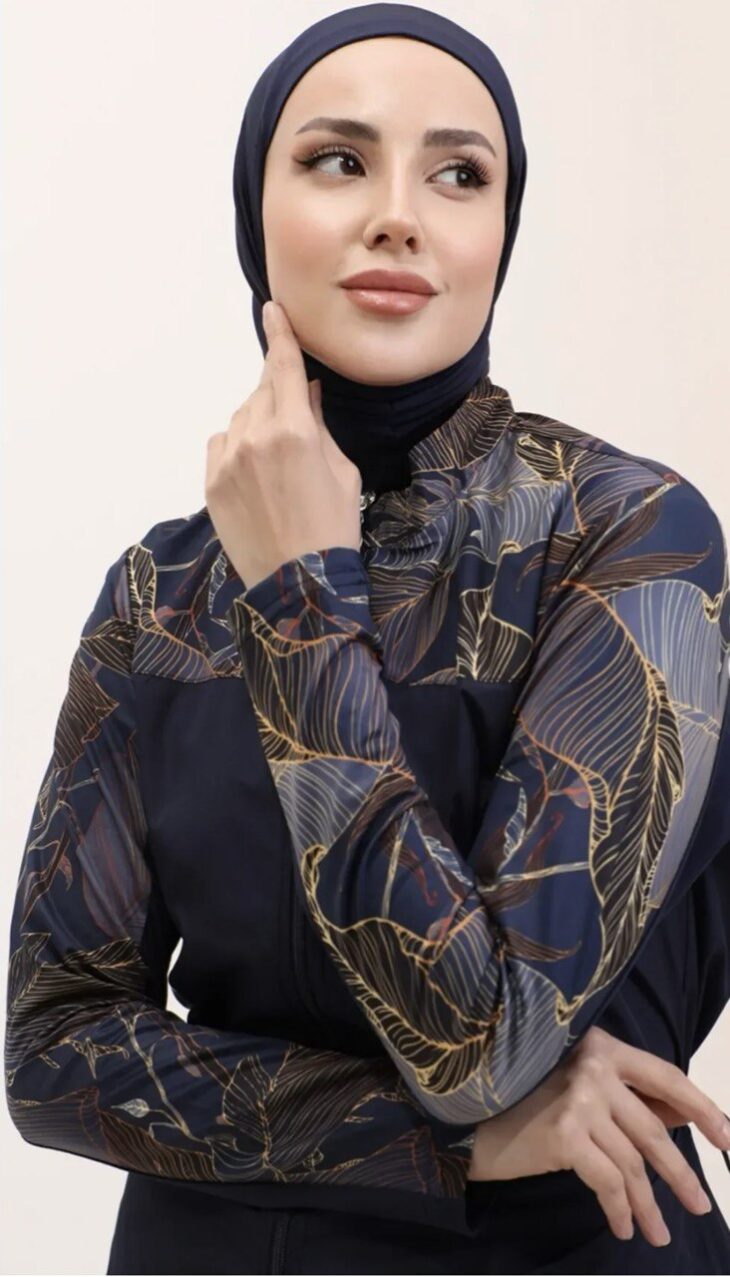 ⁦9905 طقم سباحة منقوش 4 قطع مع سحاب 46/38 كحلي⁩ - الصورة ⁦3⁩