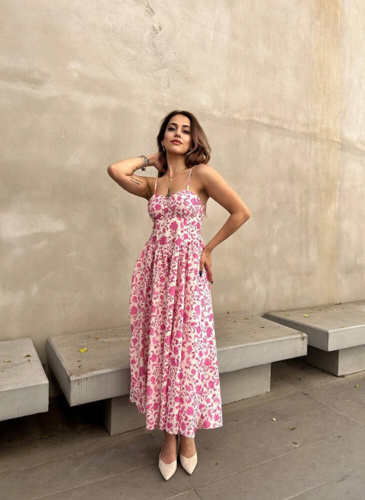 ⁦13427 فستان منقوش 44/38 فوشي⁩ - الصورة ⁦4⁩