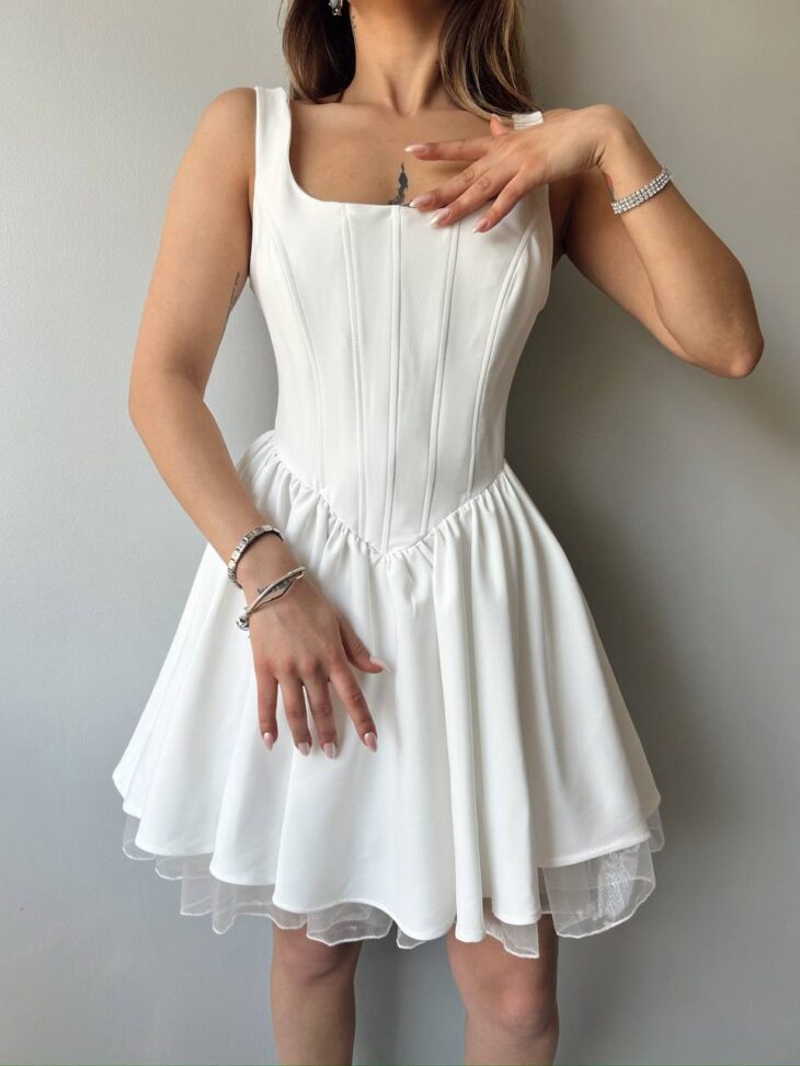 ⁦13352 فستان سادة 44/38 أبيض⁩ - الصورة ⁦5⁩