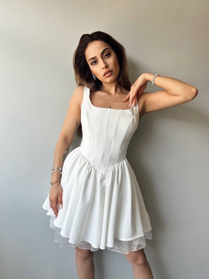 ⁦13352 فستان سادة 44/38 أبيض⁩ - الصورة ⁦4⁩