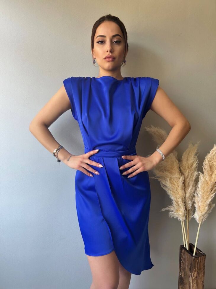 ⁦13359 فستان سادة 44/38 نيلي داكن⁩ - الصورة ⁦4⁩