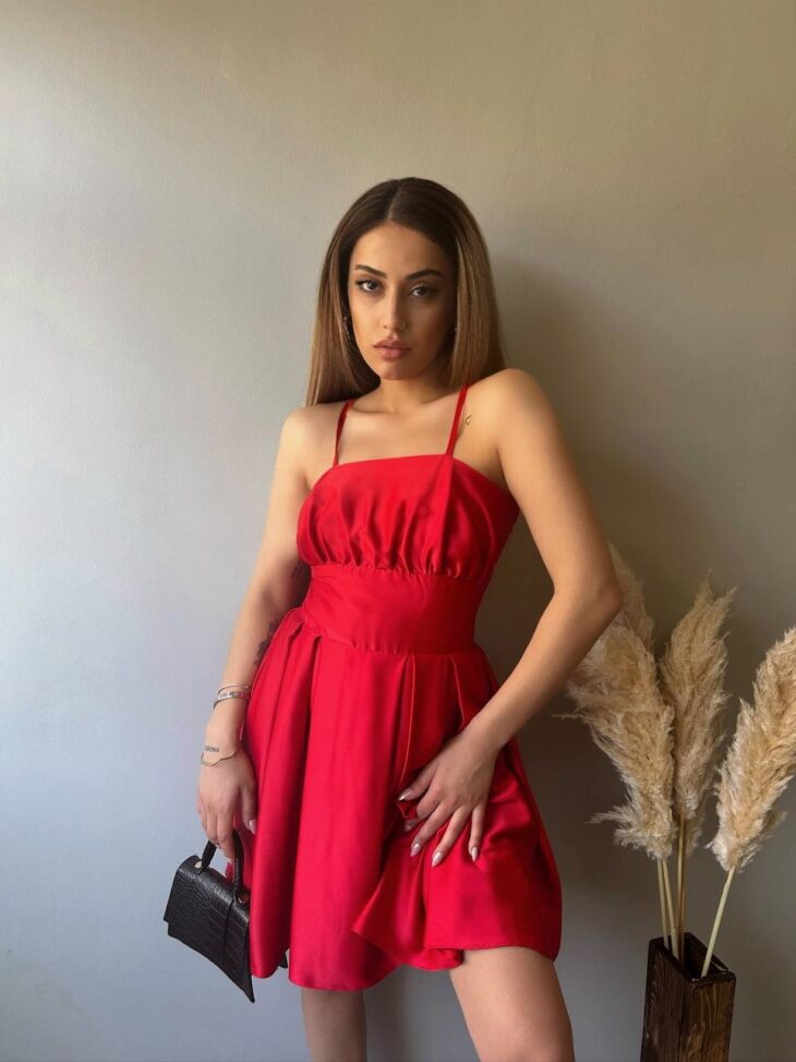 ⁦13362 فستان سادة 44/38 أحمر⁩ - الصورة ⁦2⁩