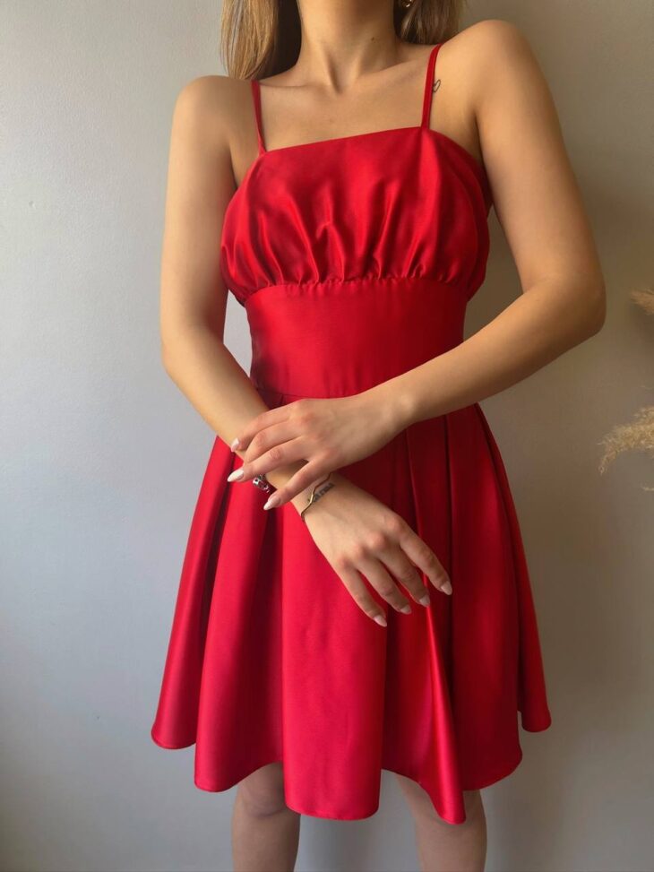 ⁦13362 فستان سادة 44/38 أحمر⁩ - الصورة ⁦5⁩
