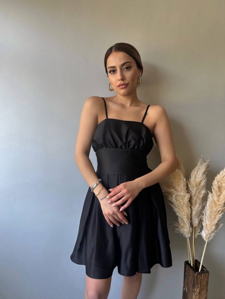 ⁦13362 فستان سادة 44/38 أسود⁩ - الصورة ⁦2⁩