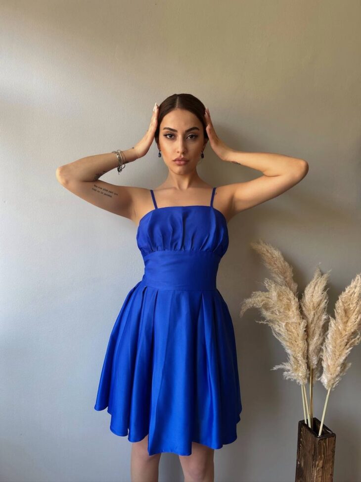 ⁦13362 فستان سادة 44/38 نيلي داكن⁩ - الصورة ⁦2⁩