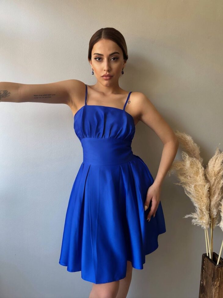 ⁦13362 فستان سادة 44/38 نيلي داكن⁩ - الصورة ⁦3⁩