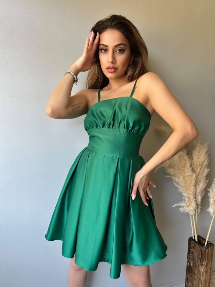 ⁦13362 فستان سادة 44/38 أخضر⁩ - الصورة ⁦3⁩